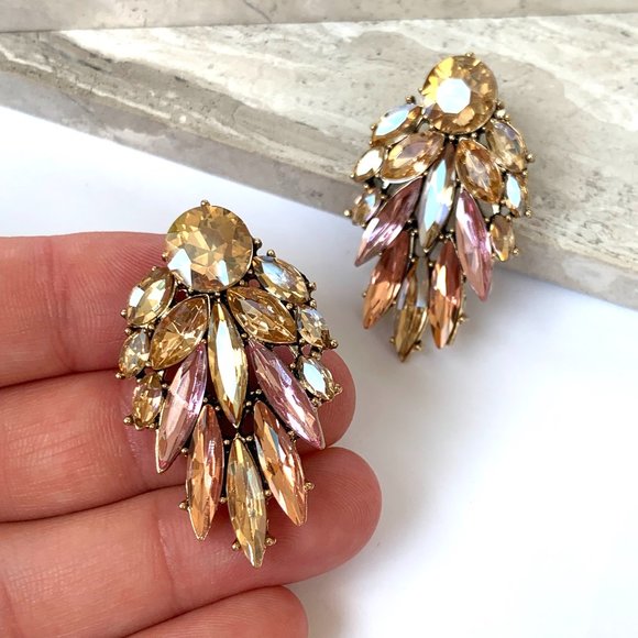 New ~ Anthropologie Ettika "Cry Me A River" Peachy Pink Crystal Drop Earrings - Picture 9 of 15